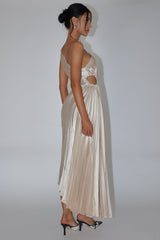 Brooklynn One-Shoulder Accordion Pleat Dress Champagne