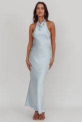 Sweetest Sundays Halterneck Open Back Dress Soft Blue