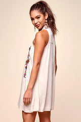 Shonda Floral Embroidered Detail Mid-Length Dress Beige