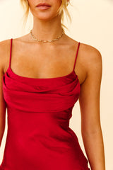 Well Versed Pleated Bust Front Split Dress Wine