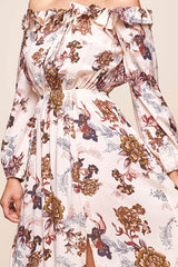 Tatiana Bardot Frill Neckline Maxi Dress Mocha