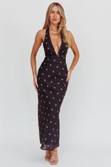 Of Your Dreams Plunging Halter Dress Black