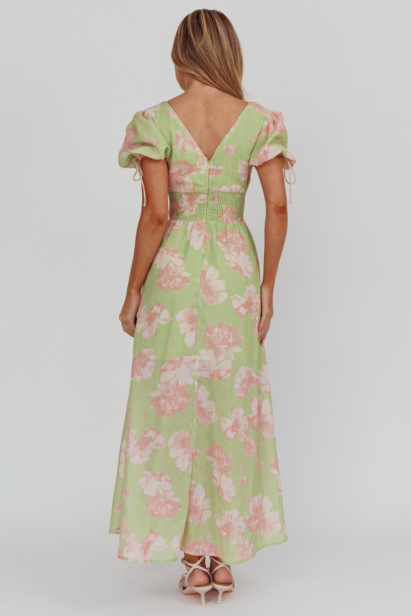 Loveberry Puff Sleeve A-Line Maxi Dress Green