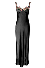 Rose Garden Floral Applique Midi Dress Black
